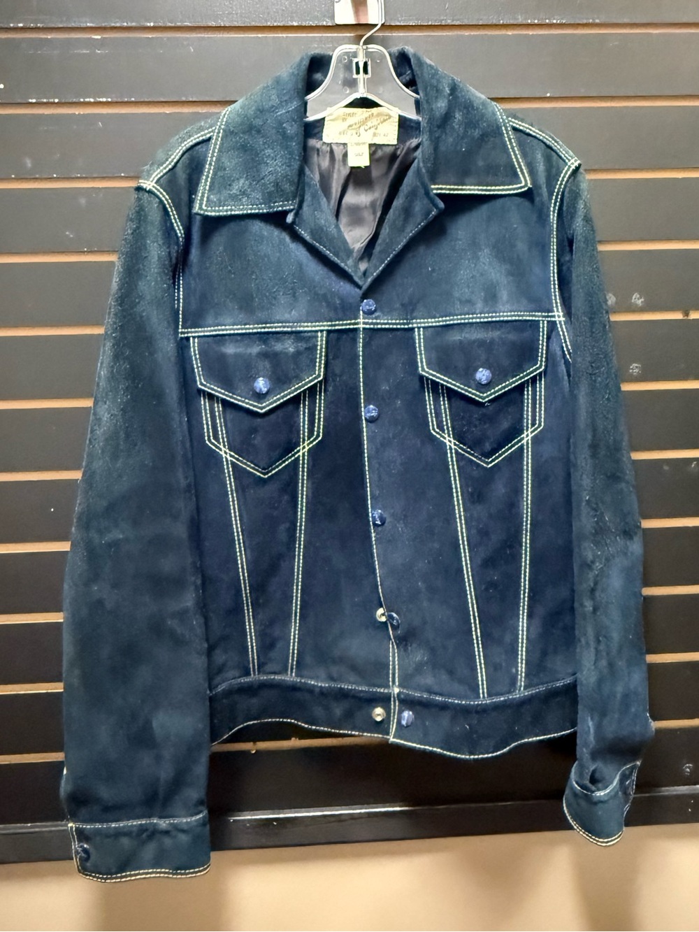 Vintage Lomeli of California Blue Suede Western Trucker Jacket Size 42